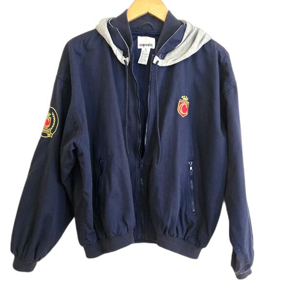 Vintage Capezio Light Weight Navy Cotton Hooded Jacket Size L - Picture 2 of 11